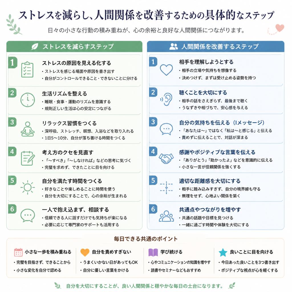 ストレスを減らし、人間関係を改善するための具体的なステップを知りましょう