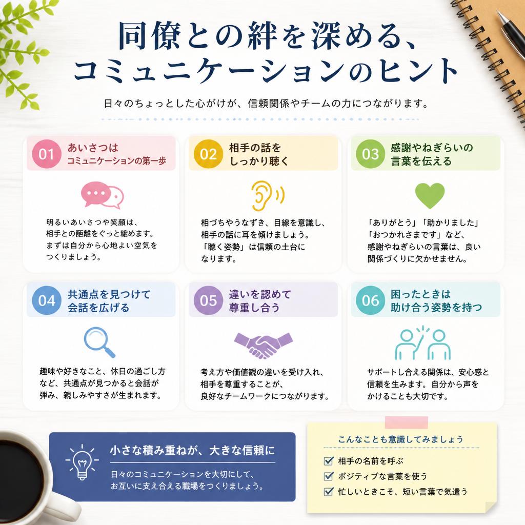 同僚との絆を深める、コミュニケーションのヒント